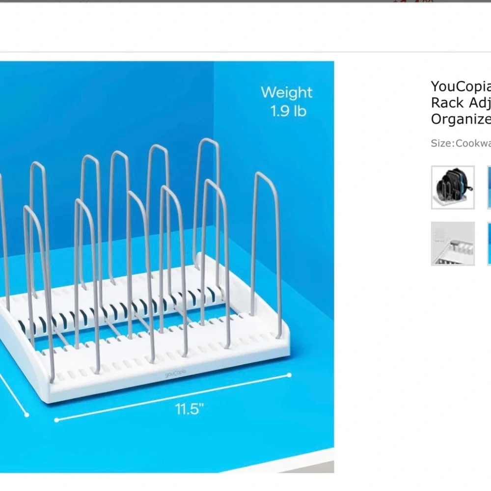 Youcopia storemore cookware rack adjustable pan organizer, white (2-packs)